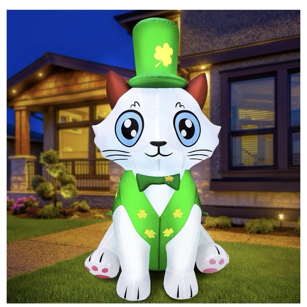 Zukaii Inflatable Cat With Green Hat 5' Foot Tall St Patrick's Day *BRAND NEW*